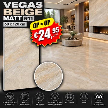 Vegas Beige Matt R11 60x120 | ACTIE €24,95/m², Nieuw
