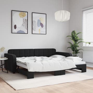 vidaXL Slaapbank met onderschuifbed 90x200 cm fluweel zwart, 90 cm, Eenpersoons, Verzenden, Zwart