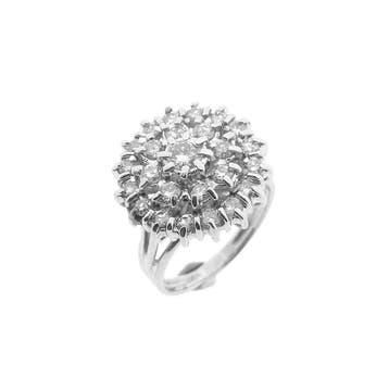 Antieke witgouden entourage ring met diamanten; 1,29 ct., 18 tot 19, Gebruikt, Ophalen of Verzenden, Met edelsteen