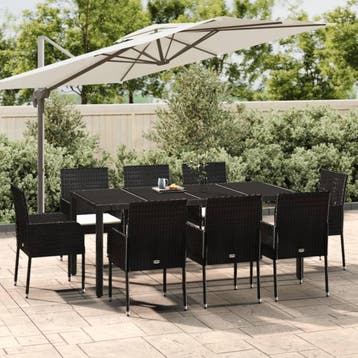 vidaXL 9-delige Tuinset poly rattan zwart, Verzenden, Nieuw, 8 zitplaatsen, Tuinset