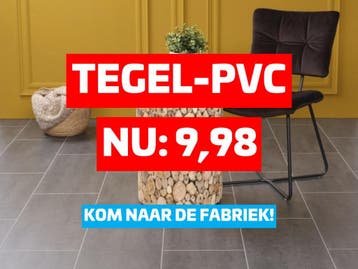 FABRIEKSLEEGVERKOOP | Tegel-PVC antraciet vanaf €9,98 per m², Ophalen of Verzenden, Nieuw