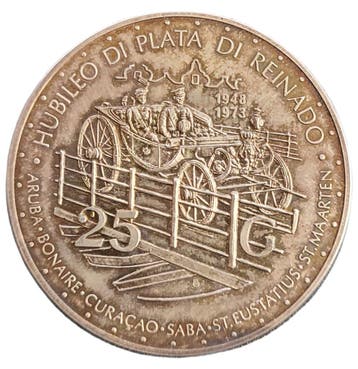 Nederlandse Antillen 25 Gulden 1973/1976/1978, Koningin Juliana, Verzenden, 5 gulden, Zilver