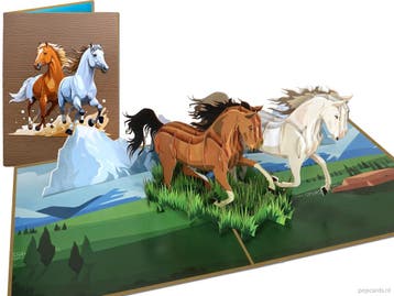 Wenskaart Galopperende Paarden in Prachtig Landschap pop-..., Verzenden, Nieuw