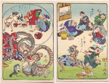 Kawanabe Kyosai - Set van 2 - 100 komische afbeeldingen -