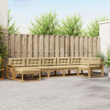 vidaXL Buiten bankenset 7 st Wit en Beige, Verzenden, Nieuw