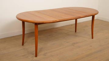 Vintage ronde eettafel | Teak | Uitschuifbaar | Massief, Ophalen of Verzenden, Nieuw