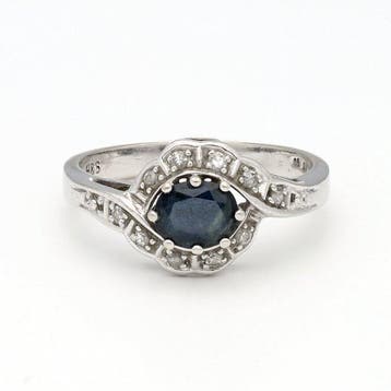 Ring - 14 karaat Witgoud - Diamant - Saffier, Nieuw