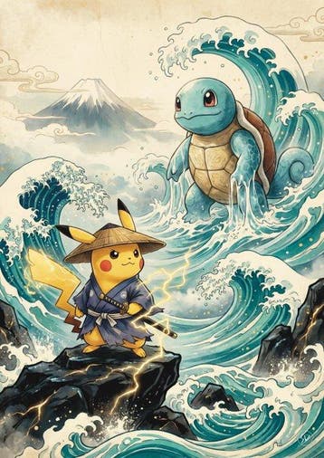 SDIMART 1996 - Pikachu Vs Squirtle Uukiyo-e  Pokémon, Nieuw