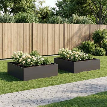 vidaXL Plantenbak 2 st Zwart 80 x 80 x 30 cm Koudgewalst, Verzenden, Nieuw, Metaal, 60 tot 100 cm
