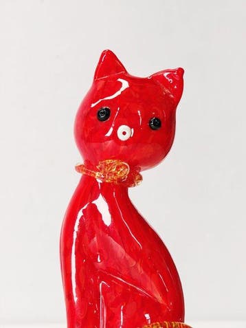 Murano - sculptuur, Gatto in vetro di Murano con oro 24kt -