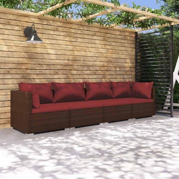 vidaXL 4-delige Loungeset met kussens poly rattan bruin, Verzenden, Nieuw, Loungeset