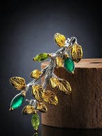 Onyx - Zilver - Broche - Botanische elegantie