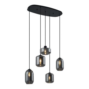 Moderne hanglamp zwart met smoke glas 5-lichts - Sheena, Verzenden, Nieuw, Metaal, Modern
