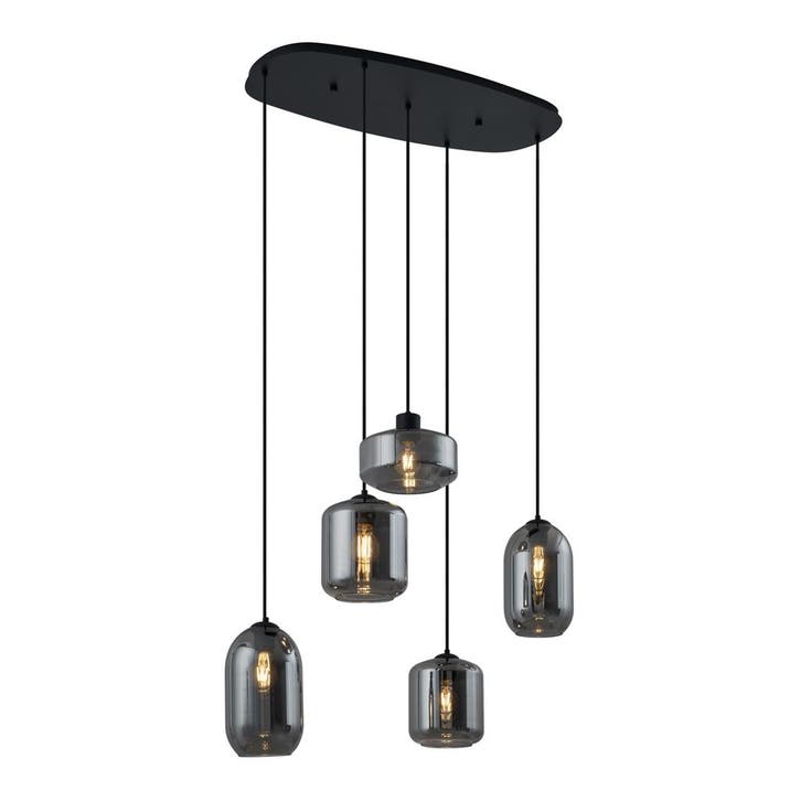 Moderne hanglamp zwart met smoke glas 5-lichts - Sheena, Huis en Inrichting, Lampen | Hanglampen, Nieuw, Metaal, Verzenden