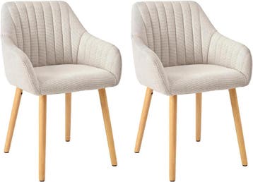 Eetkamerstoelen, beige houten poten met armleuning, set van, Verzenden, Zo goed als nieuw