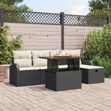 vidaXL Tuin Sofa Set 6 st Zwart poly rattan, Verzenden, Nieuw, 6 zitplaatsen