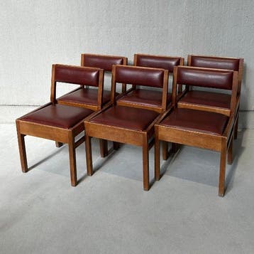 Stoel - hard hout, Synthetisch leder - Een set van zes