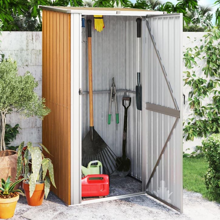 vidaXL Tuinhuis Bruin 118,5x97x209,5 cm Gegalvaniseerd Staal, Tuin en Terras, Tuinhuizen, Nieuw, Verzenden