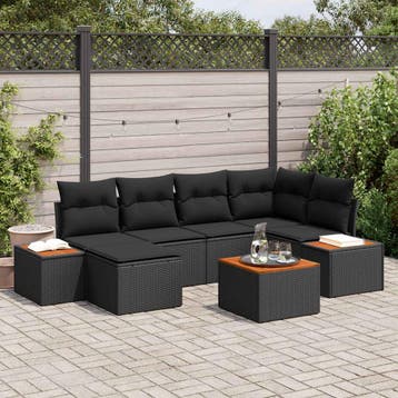 vidaXL Tuinbankenset met kussen met opslag 7 pcs Zwart, Verzenden, Nieuw, Rotan, 7 zitplaatsen
