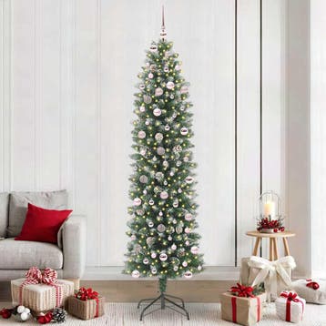 vidaXL Kunstmatige slanke kerstboom Groen en Wit 240 cm, Verzenden, Nieuw