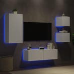 vidaXL 4-delige tv-wandmeubelset met LED-verlichting wit, Verzenden, Nieuw, Overige houtsoorten