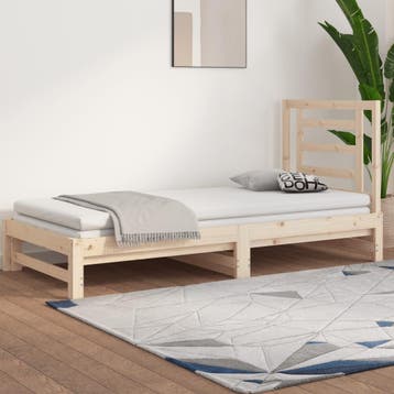 vidaXL Slaapbank uitschuifbaar 2x(90x200) cm massief, 90 cm, Eenpersoons, Bruin, Verzenden