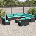 vidaXL 14-delige tuinbankset met kussens van zwart polyrotan, Verzenden, Nieuw