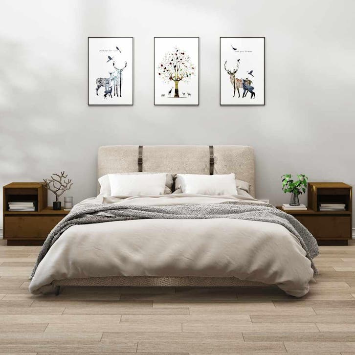 vidaXL Nachtkastjes 2 st 60x34x51 cm massief grenenhout, Huis en Inrichting, Slaapkamer | Nachtkastjes, Nieuw, Minder dan 45 cm