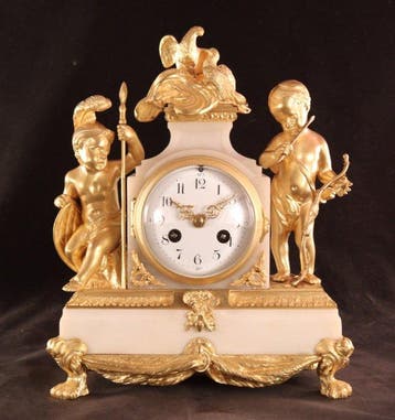 Antieke klok - Mooie Franse Louis XVI-pendule - Brons,, Antiek en Kunst, Antiek | Klokken