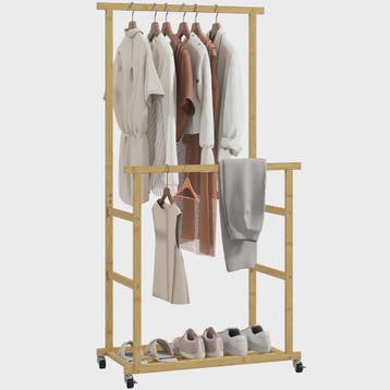 HOMCOM Bamboe Kledingrek met Wielen - Stijlvolle Garderobe v, Verzenden, Nieuw