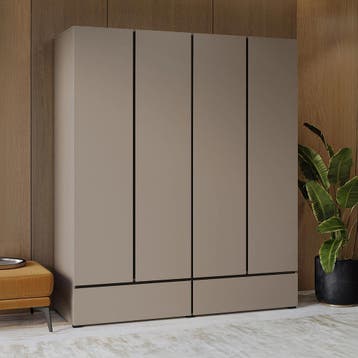 Kledingkast Crotone - Taupe - 4-Deurs met Lades, Verzenden, Nieuw