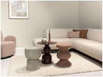 Livingfurn Bijzettafel Kian - Rond - Acaciahout - Off White, Verzenden, Nieuw