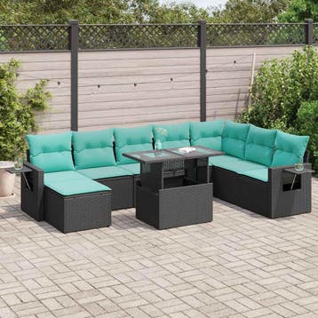 vidaXL 9-delige tuinbankset met kussens, zwart polyrotan en, Verzenden, Nieuw