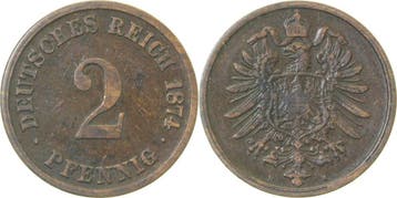 Duitsland 2 Pfennig 1874h ss+ J 002, Verzenden