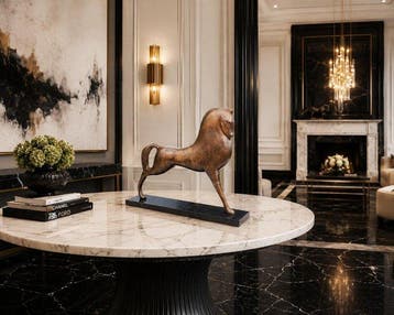 sculptuur, Tijdloos brons paardenbeeld op marmer sokkel - 38