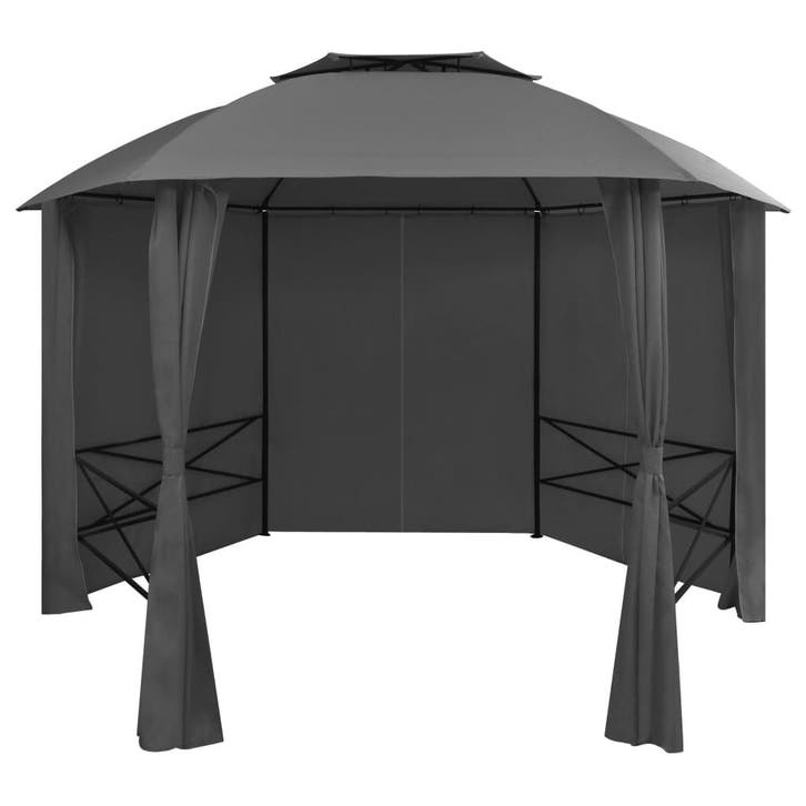vidaXL Tuinpaviljoen met gordijnen hexagonaal 360x265 cm, Tuin en Terras, Partytenten, Nieuw, Verzenden