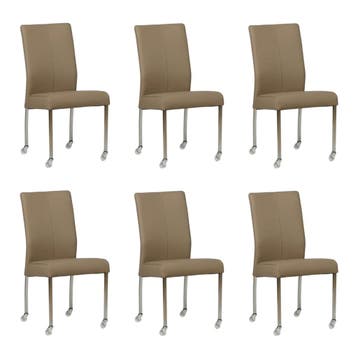 Set van 6 Leren eetkamerstoelen Comfort met wieltjes -, Huis en Inrichting, Stoelen, Ophalen of Verzenden, Nieuw, Leer, Vijf, Zes of meer stoelen