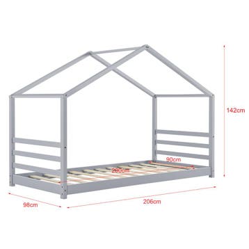 Kinderbed met bedbodem en matras huisbed 90x200 cm grijs, Kinderen en Baby's, Kinderkamer | Bedden, Verzenden, Nieuw