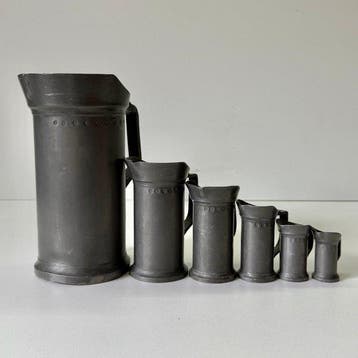 Maatbeker - Tin - 1900-1910 - 6-delige set maatbekers
