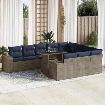 vidaXL 11-delige Loungeset met kussens poly rattan acacia, Verzenden, Nieuw, Loungeset