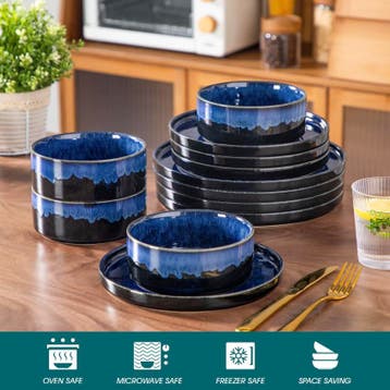 Zwart en Blauw Serviesset 12 of 24-delig – Keramisch Servies, Verzenden, Keramiek, Nieuw, Overige stijlen