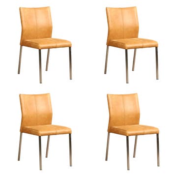 Set van 4 Leren eetkamerstoelen Basic - Vintage Cognac, Huis en Inrichting, Ophalen of Verzenden, Nieuw, Leer, Vijf, Zes of meer stoelen