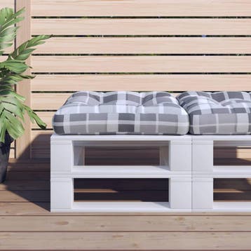 vidaXL Palletkussen 58x58x10 cm ruitpatroon stof grijs, Verzenden, Nieuw