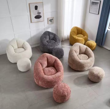 Zitzak Fauteuil met Voetsteun – Luxe Design Chenille Design, Verzenden, Nieuw, Stof, Eén
