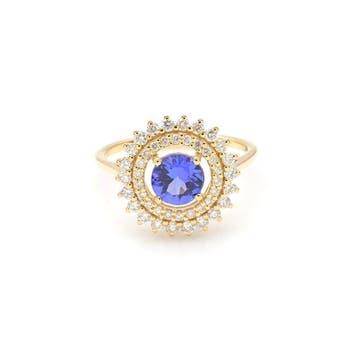 Verlovingsring - 14 karaat Geel goud - 1.14ct. tw. Tanzaniet