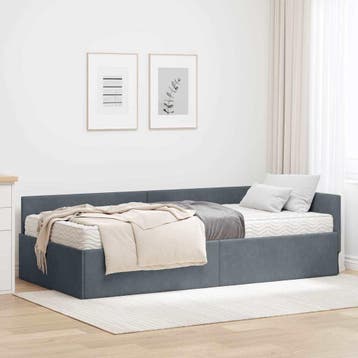 vidaXL Hoekbedframe met Matras Anders 2 st Grijs Fluweel, Verzenden, Nieuw, Grijs, Stof
