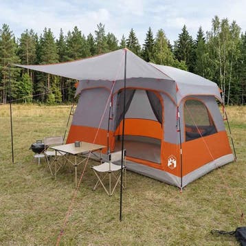 vidaXL Gezinstent met dak Grijs en Oranje 380 x 260 x 190 cm, Verzenden, Nieuw, Tot en met 2