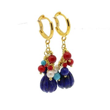 Lapis lazuli - Zilver - Oorbellen - Turkoois - Parels