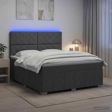 vidaXL LED Boxspring Bed met Matras Donkergrijs 160 x 200 cm, Huis en Inrichting, Verzenden, Nieuw, Tweepersoons, Stof