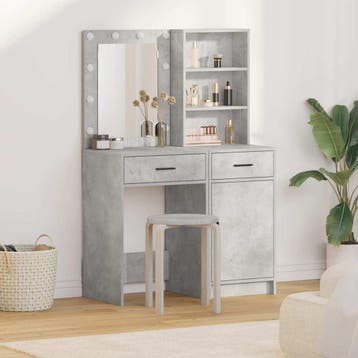 vidaXL Make-up tafel set met LED 2 st Beton Grijs Bewerkt, Verzenden, Nieuw